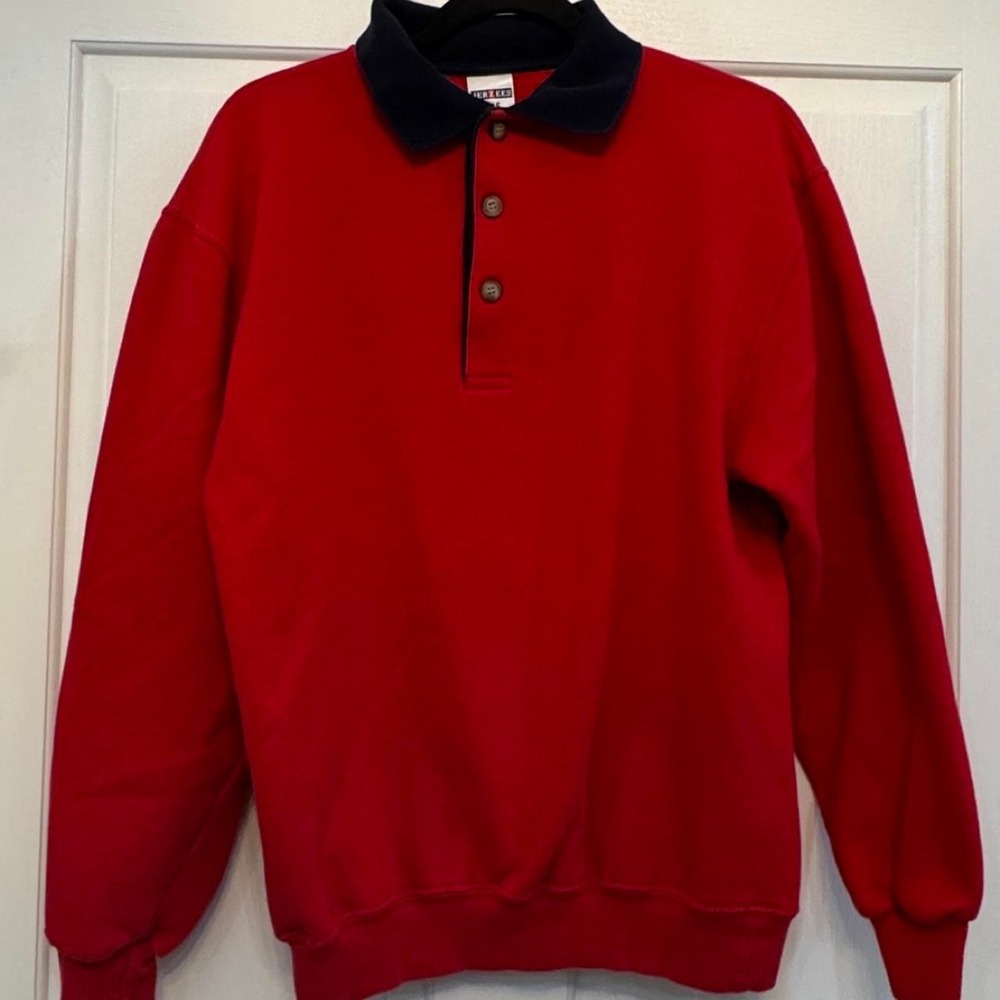 Vintage Jerseys 285 Red Navy Collared Pullover Sweatshirt Size Medium